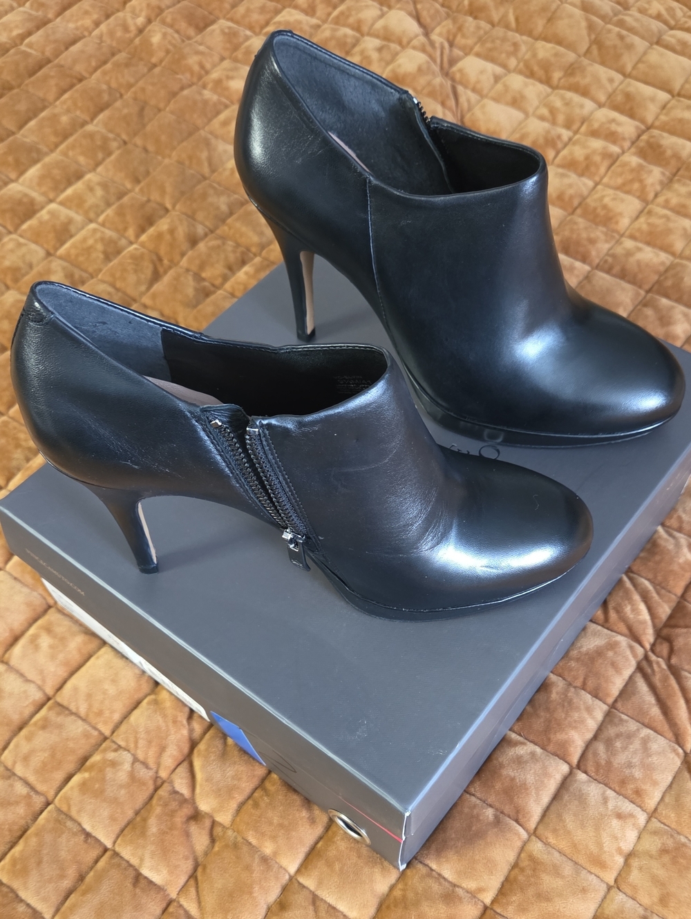 Vince Camuto Black Leather High-Heel Ankle Booties